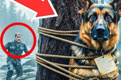 Un vétéran trouve un berger allemand attaché près d’un ruisseau avec une note — le contenu est déchiré