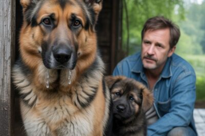 Un berger allemand en pleurs porte son chiot mourant vers un homme. Son action suivante fait pleurer l’homme.