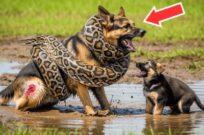 Une chienne piégée dans le cercle d’un serpent mortel – Le prochain mouvement de ses chiots fera pleurer tout le monde !