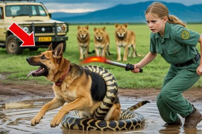 Une petite fille risque sa vie pour sauver un berger allemand d’un python – Puis les lions font quelque chose de choquant