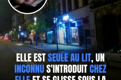 Elle est seule au lit, un inconnu s’introduit chez elle et se glisse sous la couverture en souriant, le pantalon baissé et en érection
