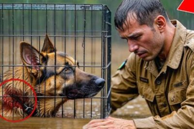 Un soldat trouve un berger allemand noyé dans une cage sous la pluie – Son prochain mouvement laisse tout le monde en larmes !