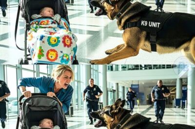 Un chien policier saute dans une poussette à l’aéroport — ce qui en tombe fait fuir tous les agents